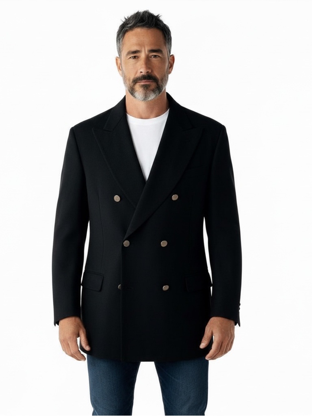 VTG Hickey Freeman Bespoke Double Breasted Blazer Black St George 47L H Stockton